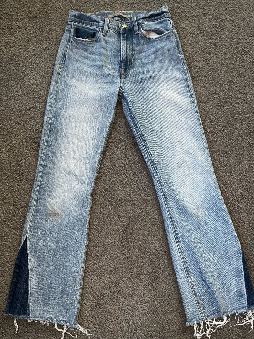 Hudson Barbara High-Rise Ivy Crop Bootcut Jeans Split Fray Hem Cutout Light Wash